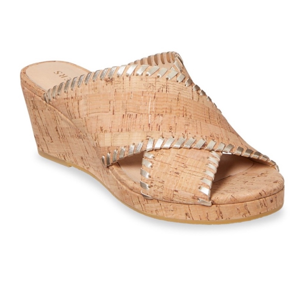 Jack Rogers Sloane Cork/Gold Wedges Size 8